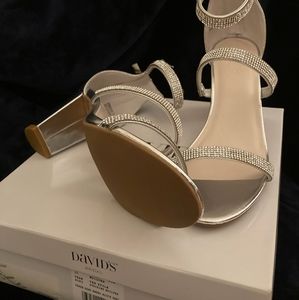 David's Bridal Three Band Embellished Block Heel